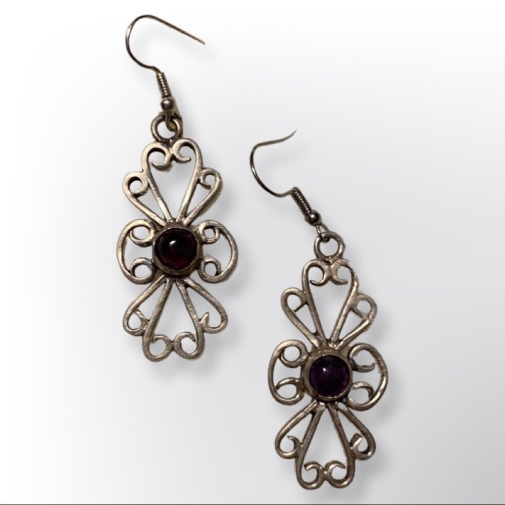 Vintage Handmade Silver Amethyst Earrings